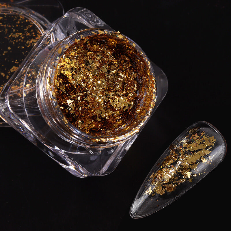 Nail Art Gold Foil Powder & Glitter Foil Flakes, Diy Nail Varnish Gel  Decoration