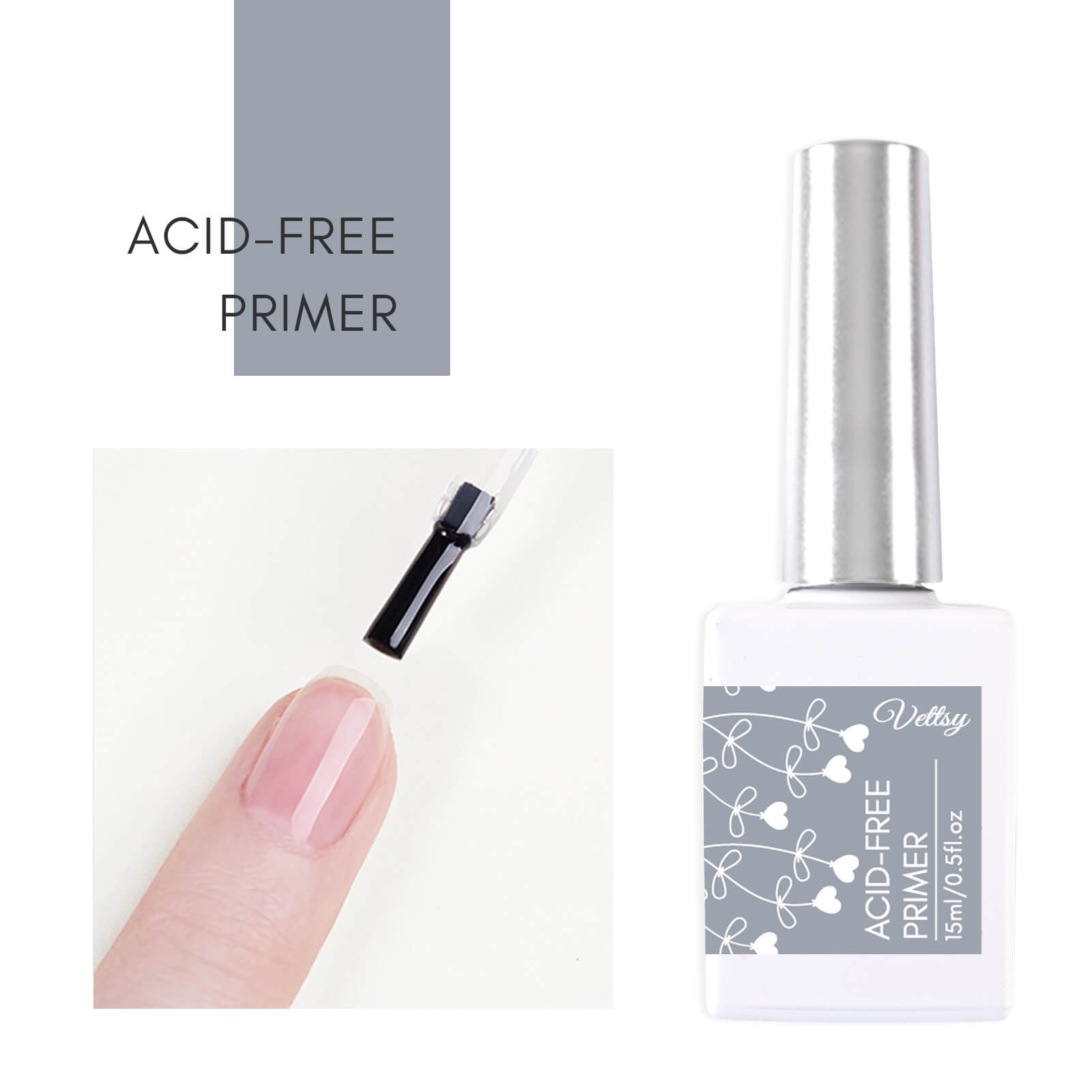 Nail Primer For Acrylic Nails, Acid Free No Burn 0.5 oz by Cacee, Low Odor,  Polish for UV/LED, Use On Natural Nails Before Color Gel Polish 
