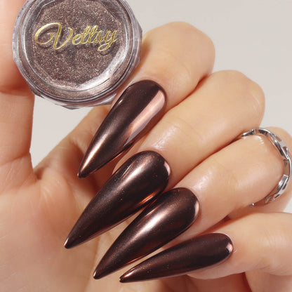 Fall-metal-nail-art-chrome-powder-light-brown-cafe