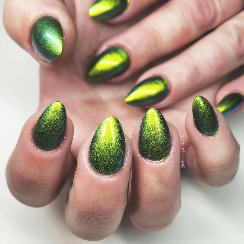 Vettsy Nail Art Chrome Powder-Green Mirror Nails