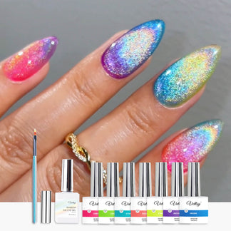 Vettsy Rainbow Cat Eye Gel Nail Polish Holographic Laser Magnetic Gel