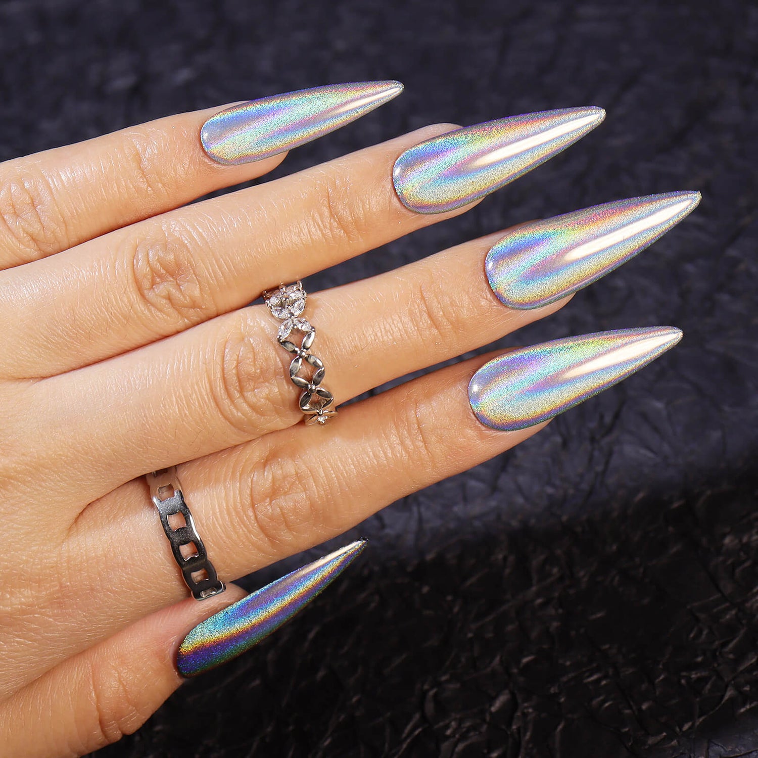 White Holographic Nail Chrome Powder Transparent Effect Clear